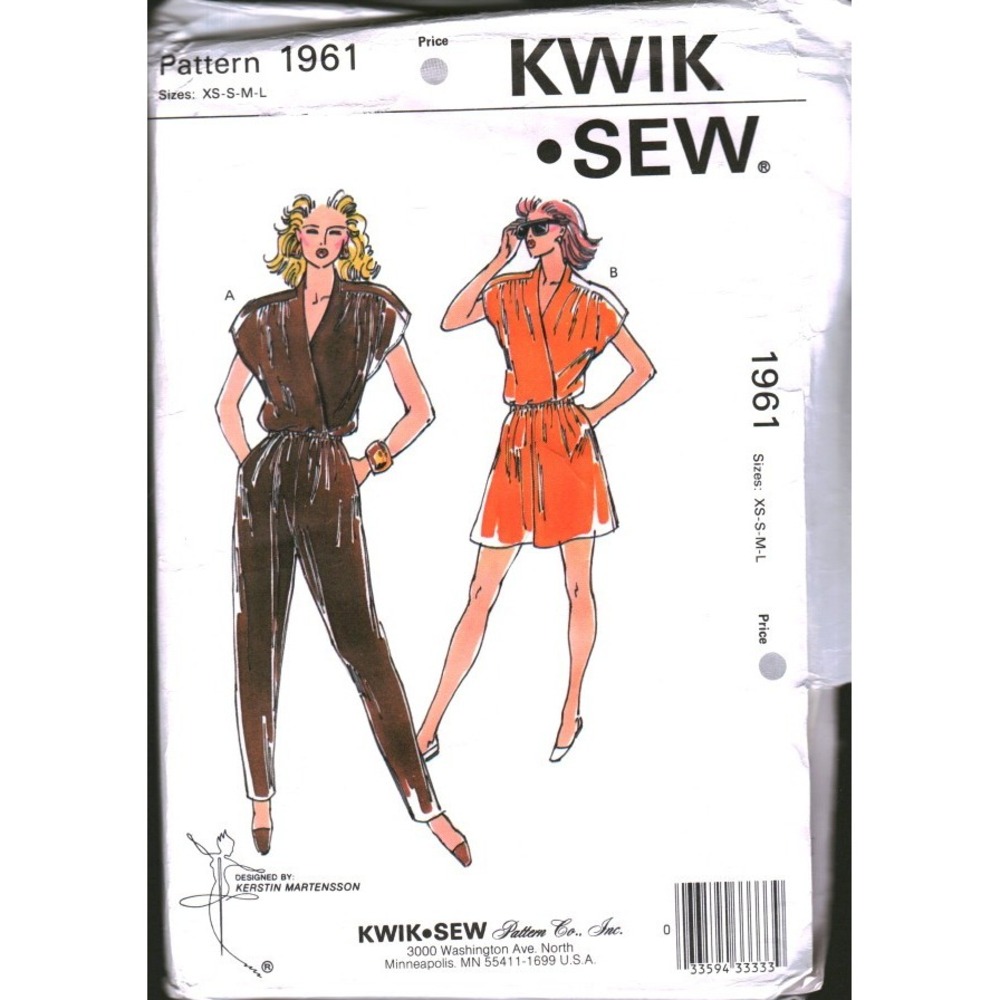 Kwik Sew 1961 Vintage 80s Jumpsuit Romper Sewing Pattern XS-L Kerstin Martensson
